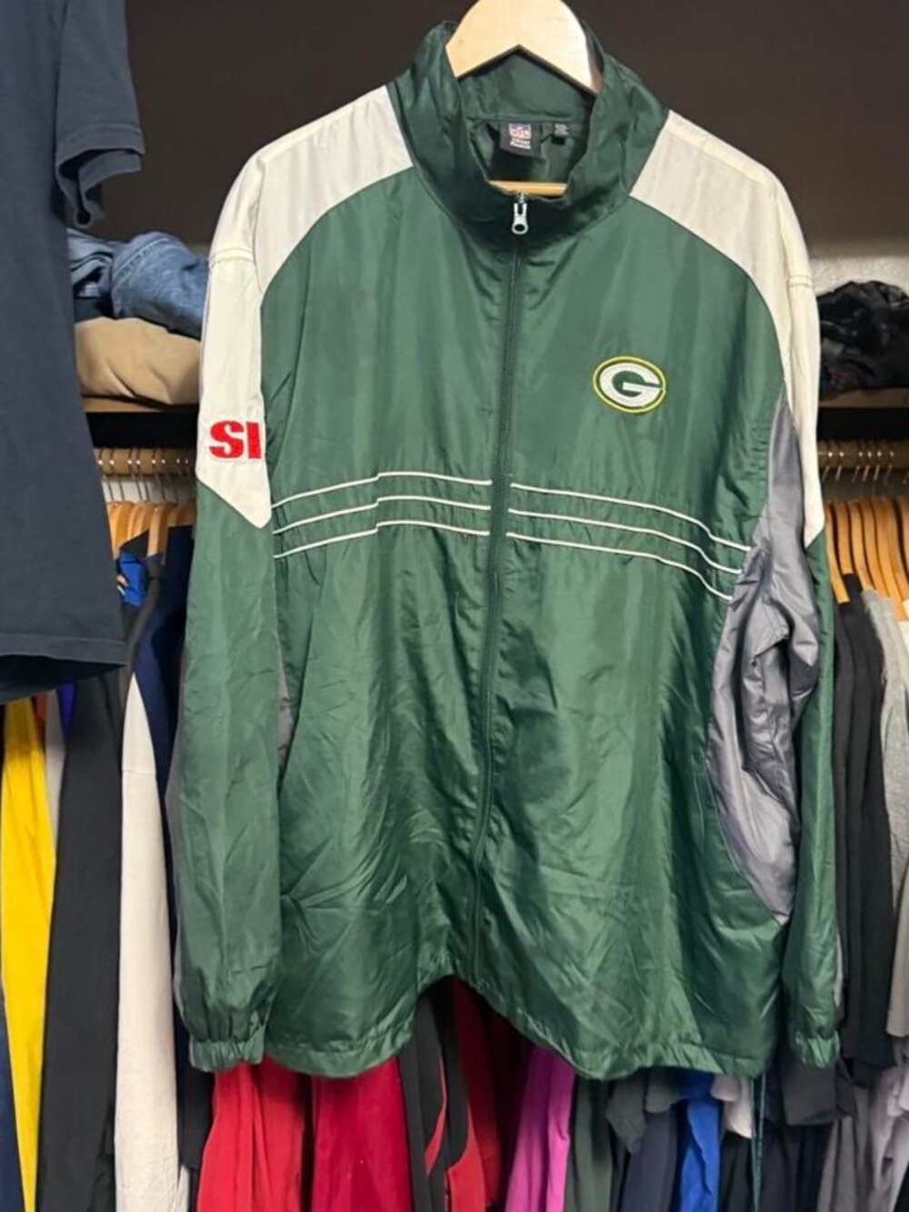 Vintage Style NFL Green Bay Packers Windbreaker Green Grey Sports XXL